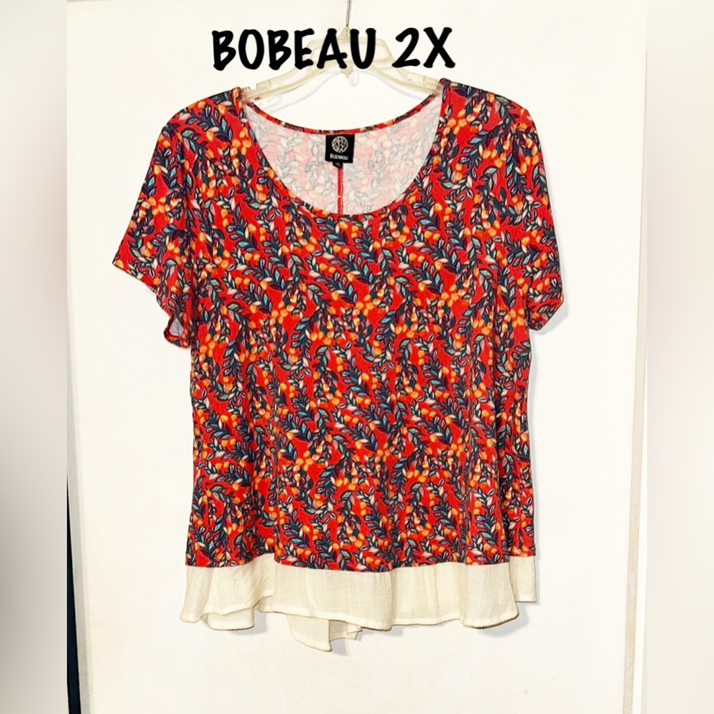 BOBEAU Colorful Leaf Print Women's Top Plus 2X EUC
